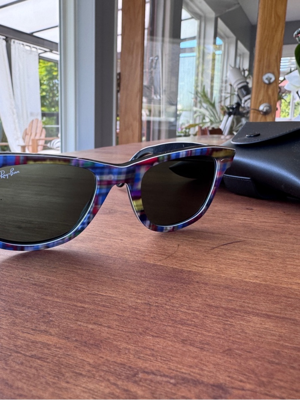Ray-Ban Multicolor Plaid Wayfarer Sunglasses with Dark Lenses